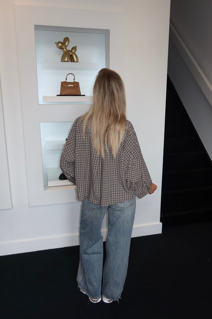 Plaid Blouse Taupe 65063