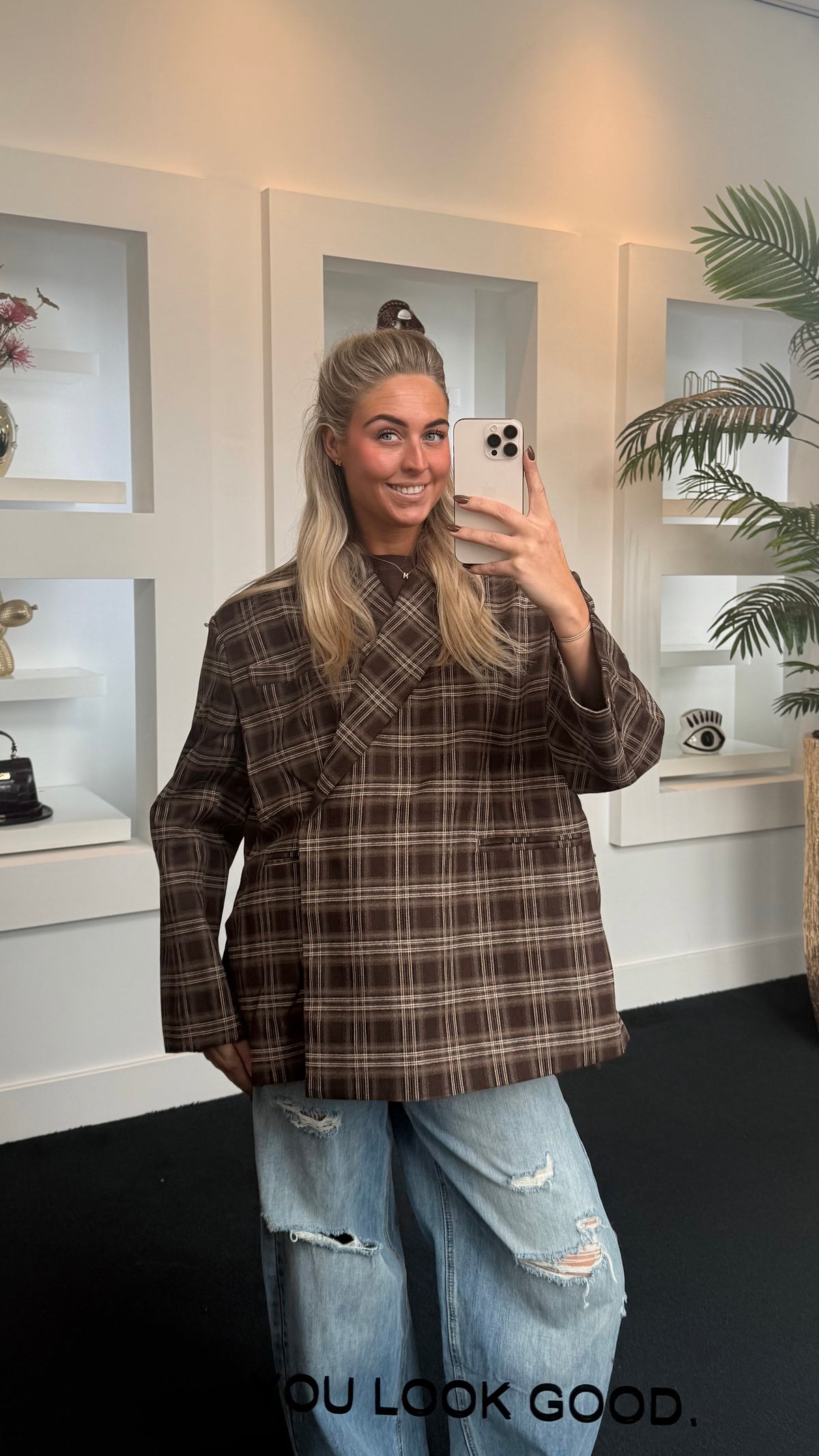 Lola Oversized Boxy Blazer Plaid Coffee