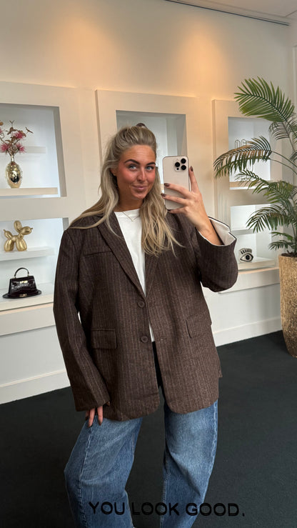 Ultra Oversized Striped Blazer Brown 11765
