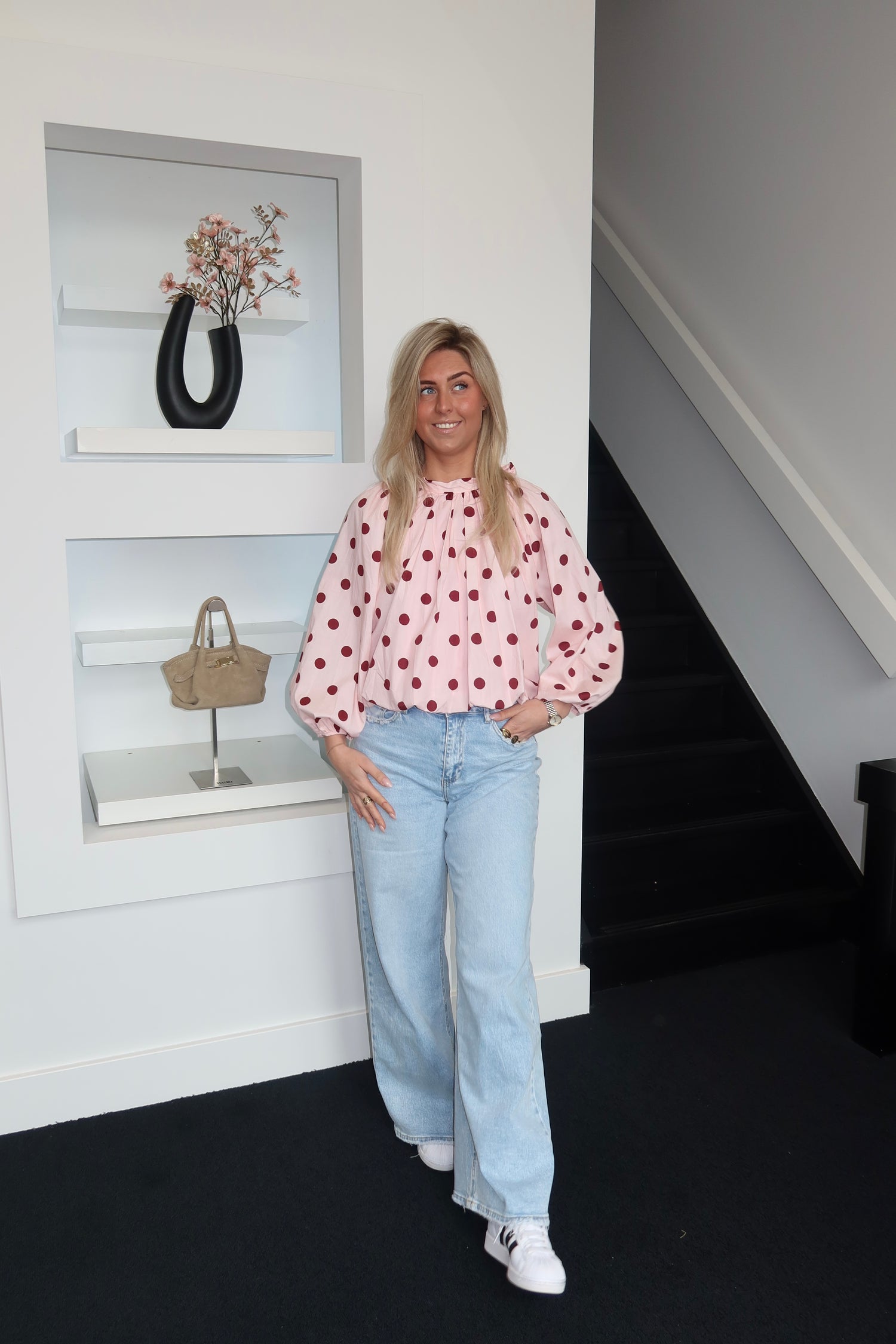 Polka Dots Blouse Open Back Pink