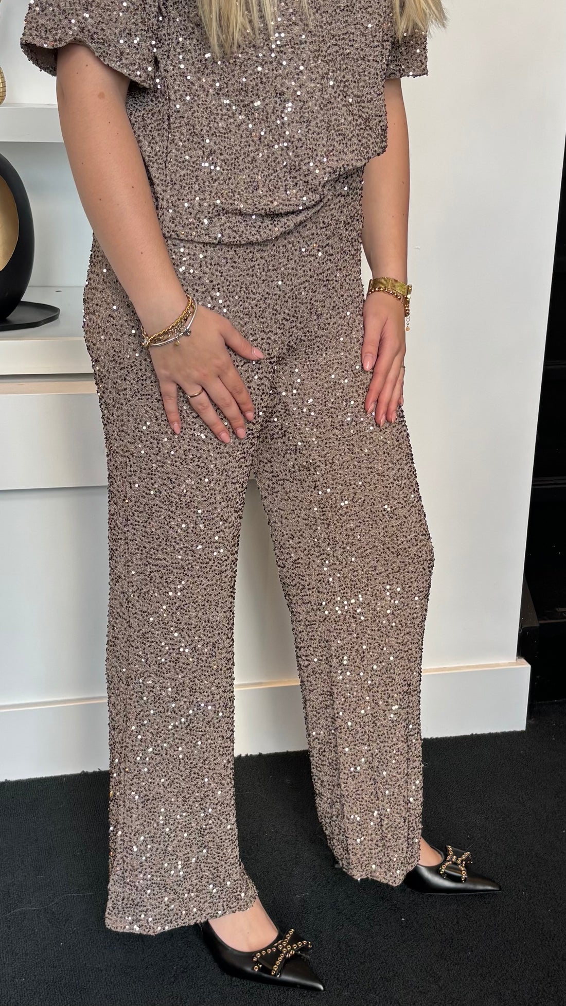 Glitter Taupe Pants 7092