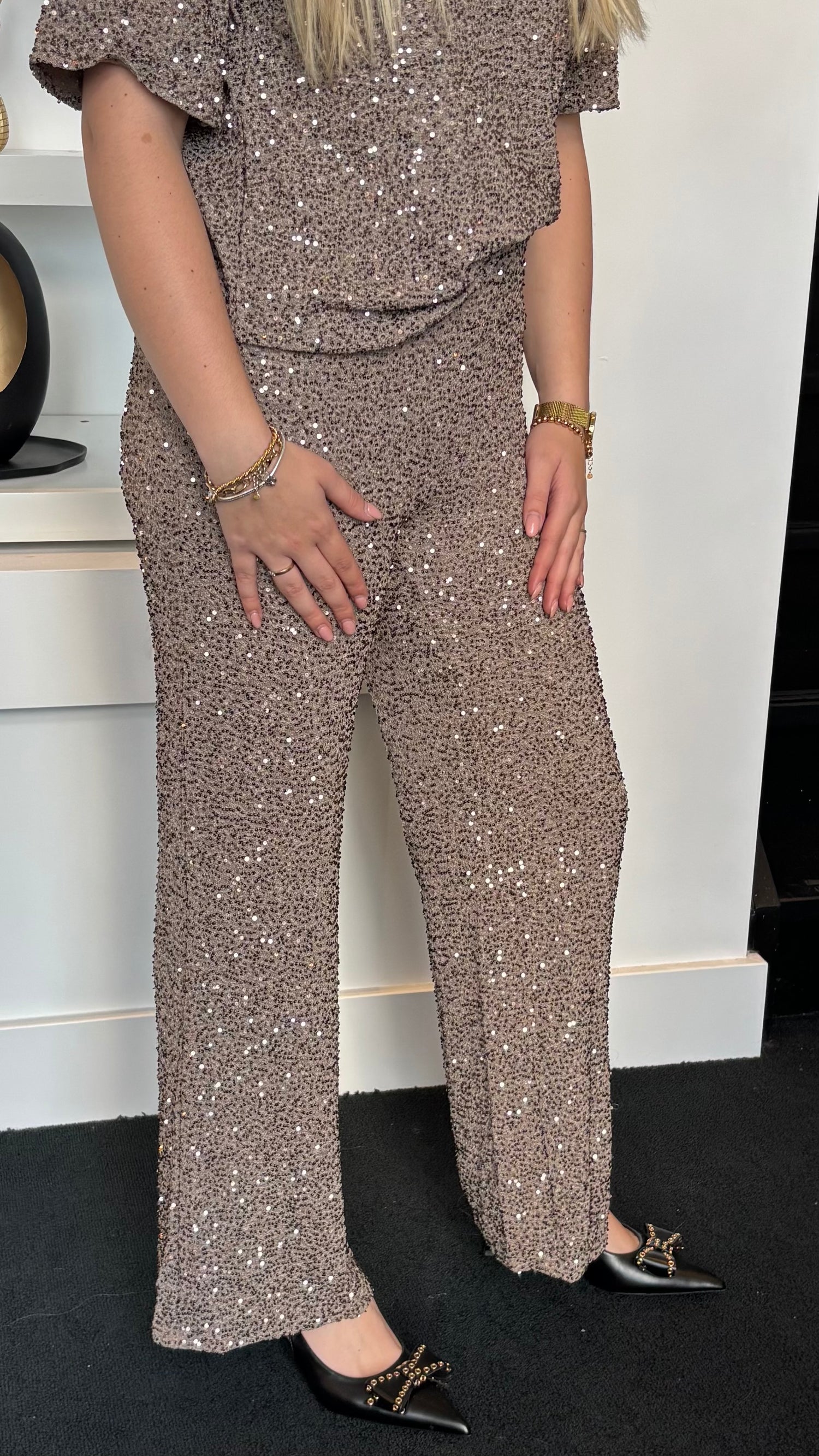 Glitter Taupe Pants 7092