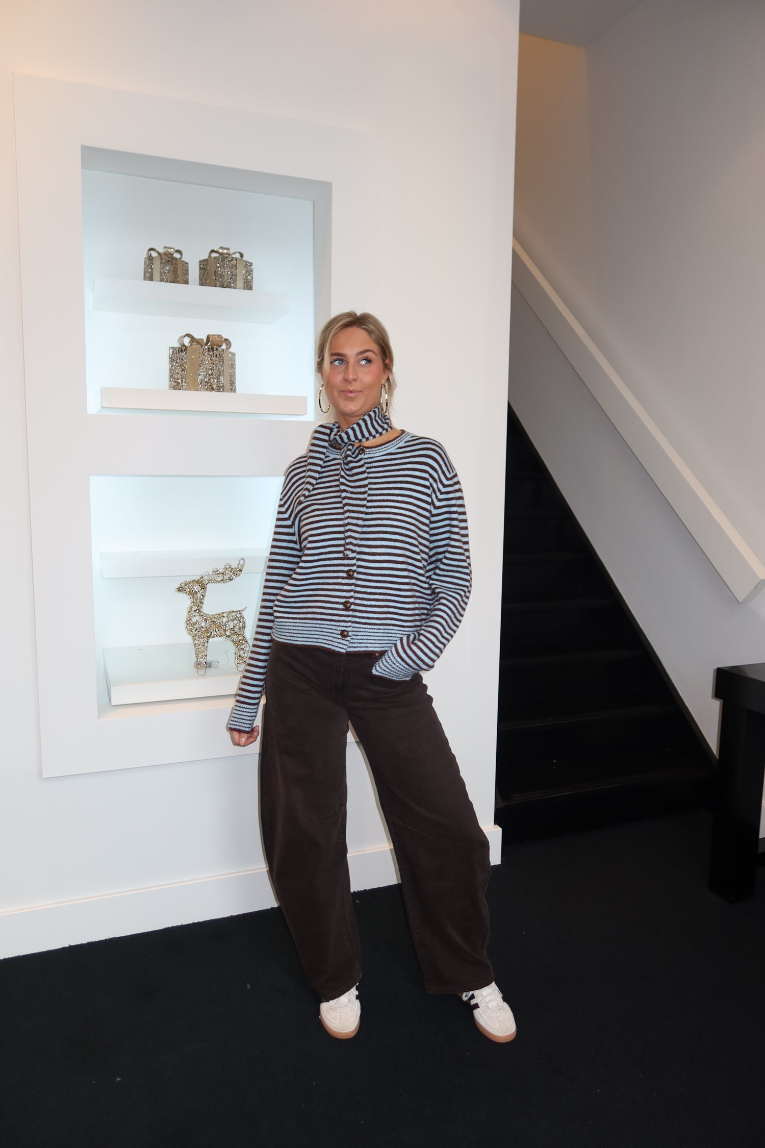 Coffee Blue Scarf Cardigan 7025