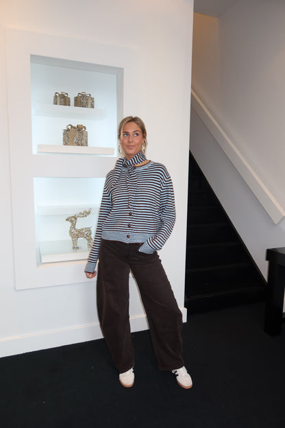 Coffee Blue Scarf Cardigan 7025