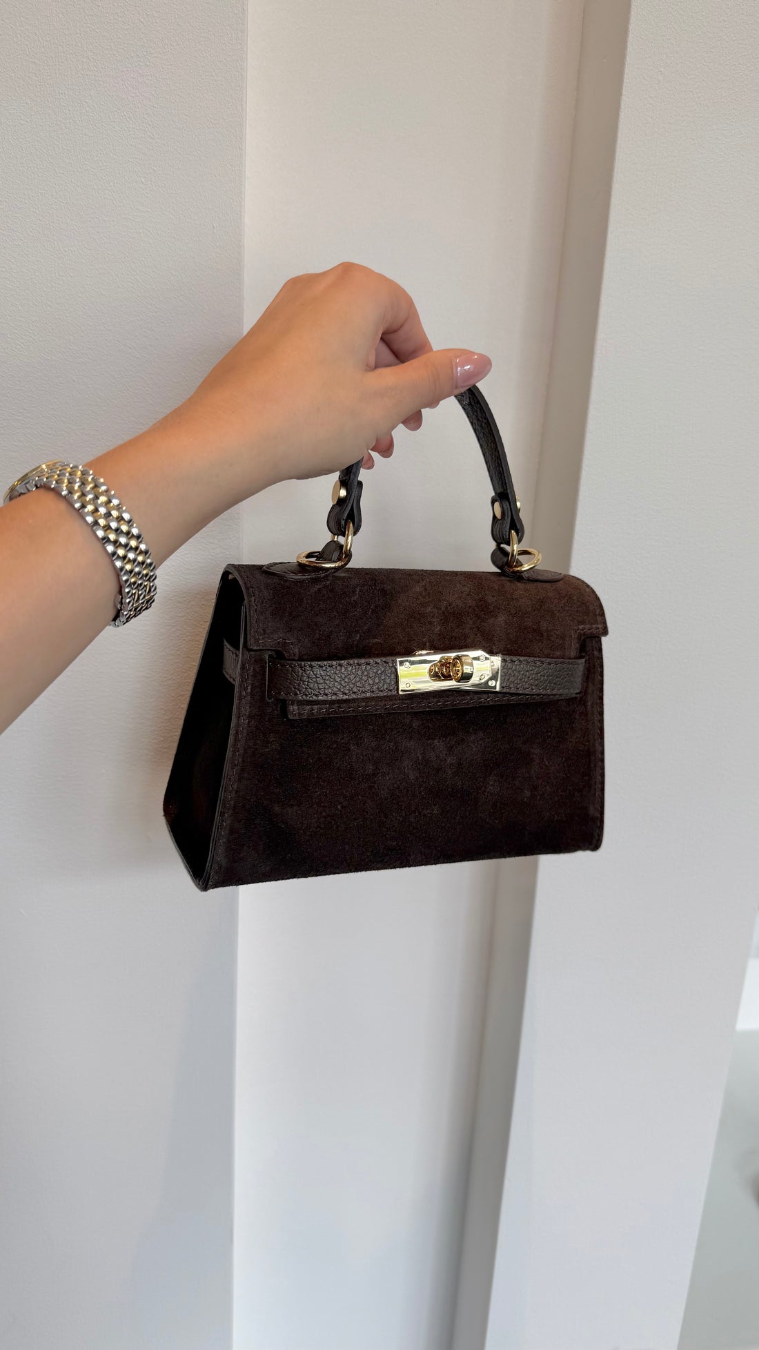 Kella Leather Bag Suede Dark Brown