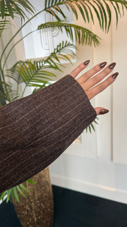 Ultra Oversized Striped Blazer Brown 11765