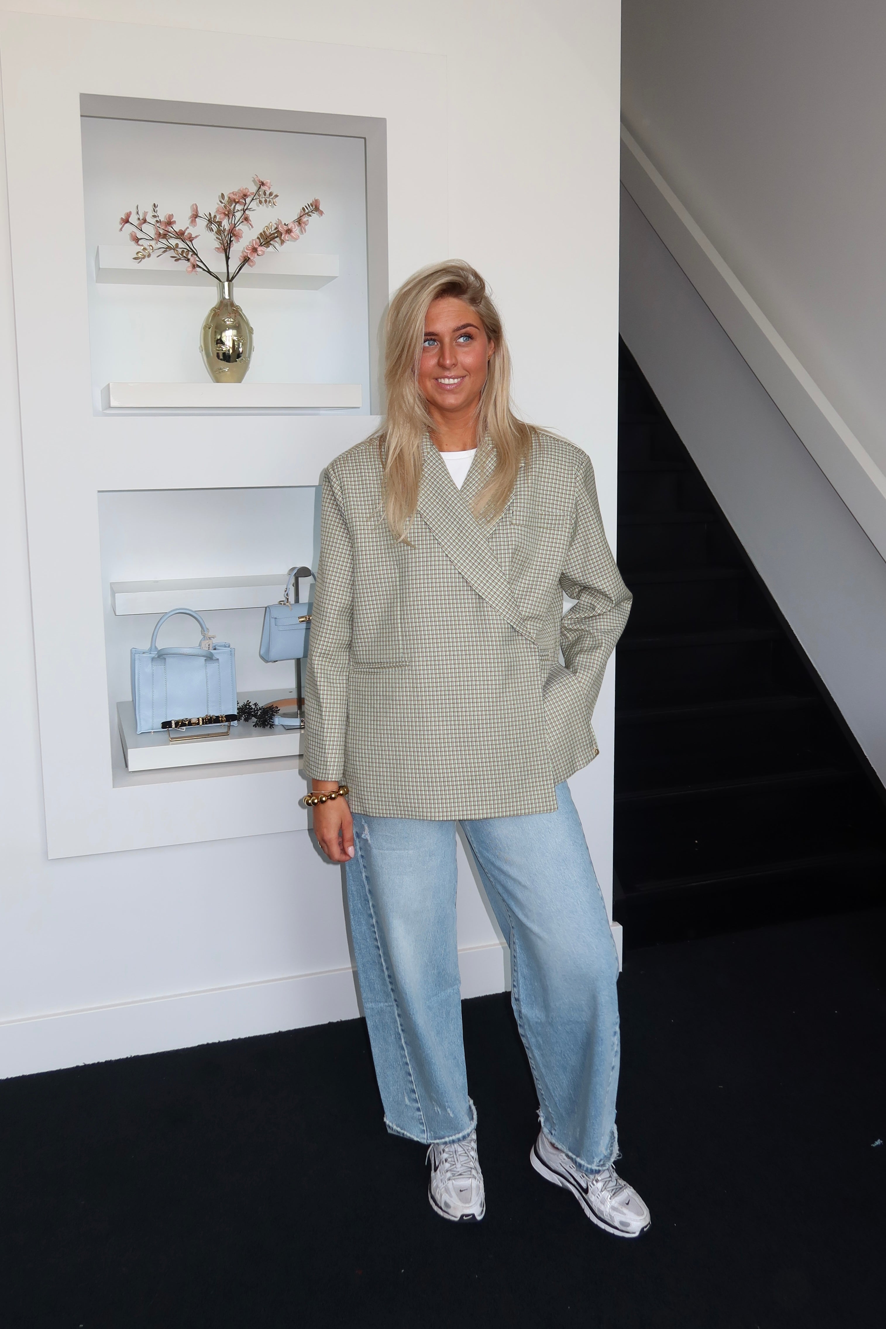 Lola Oversized Boxy Blazer Green Plaid
