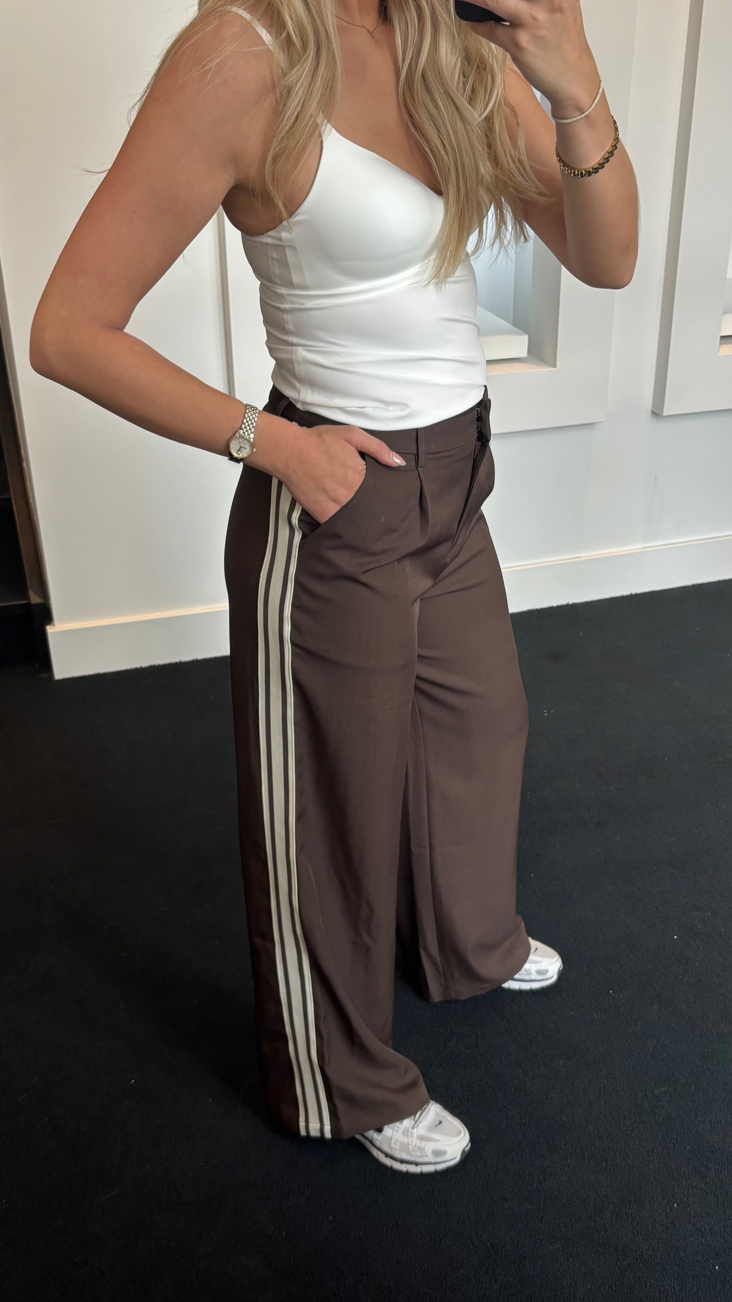 Striped Pantalon Rosa Brown
