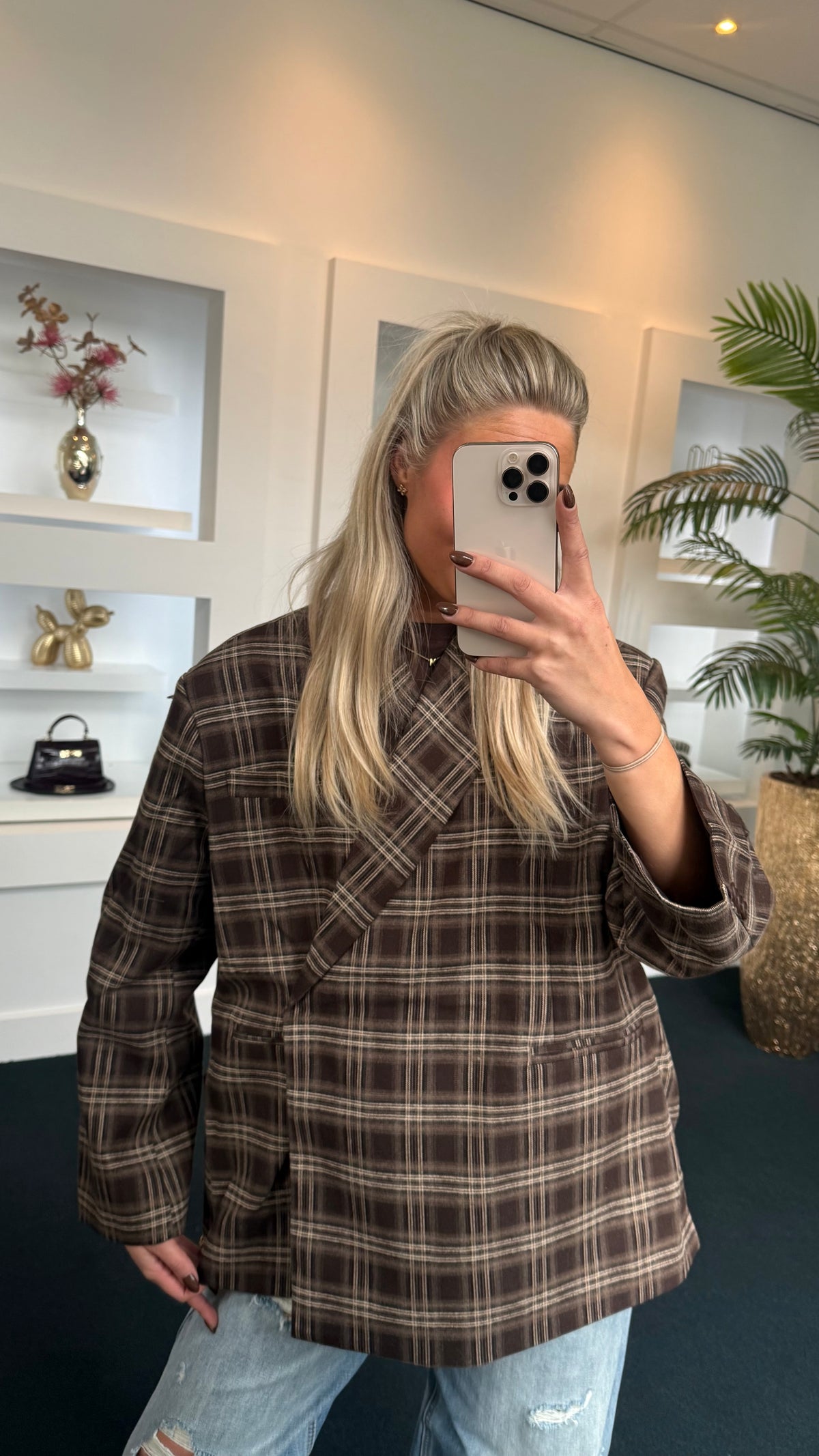Lola Oversized Boxy Blazer Plaid Coffee