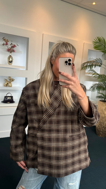 Lola Oversized Boxy Blazer Plaid Coffee