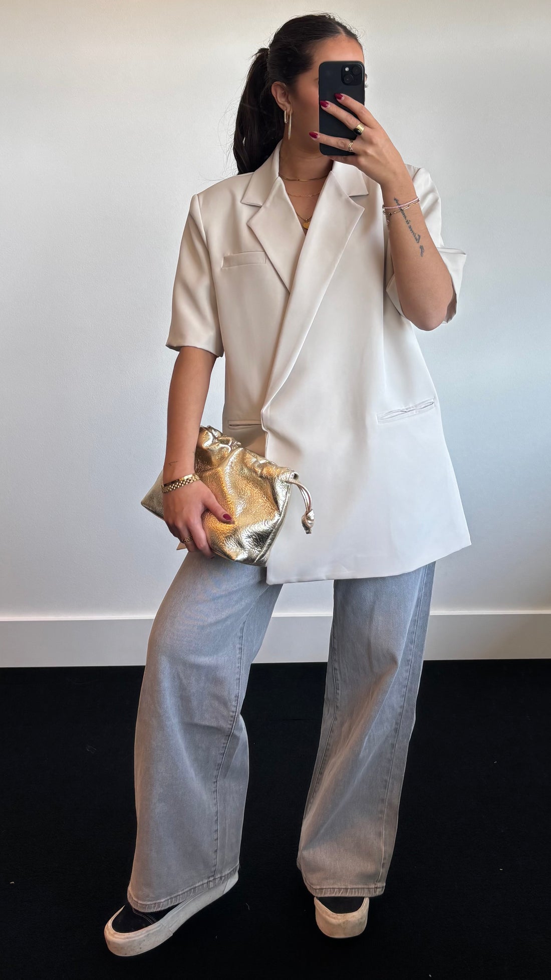 Oversized Short Sleeve Blazer Ecru