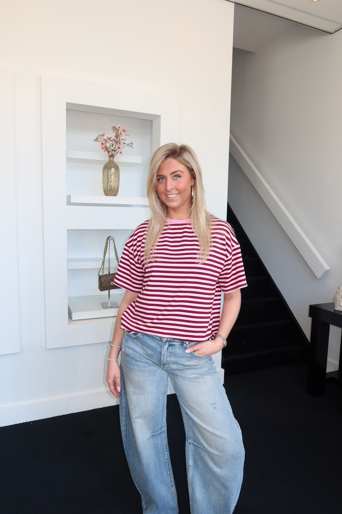 The Paris Striped Tee Pink 8011