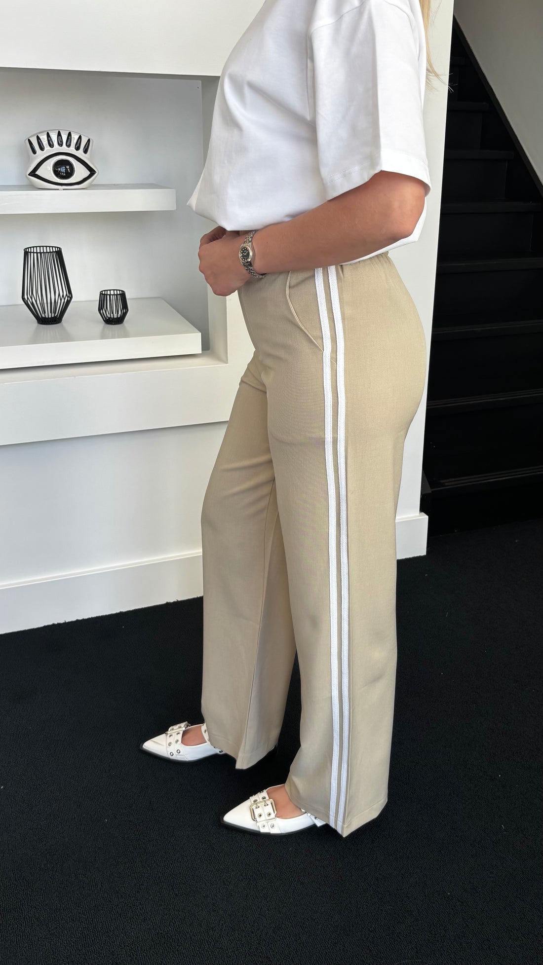 Striped Pantalon Ambika Studio Taupe