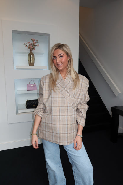Lola Oversized Boxy Blazer Khaki Plaid