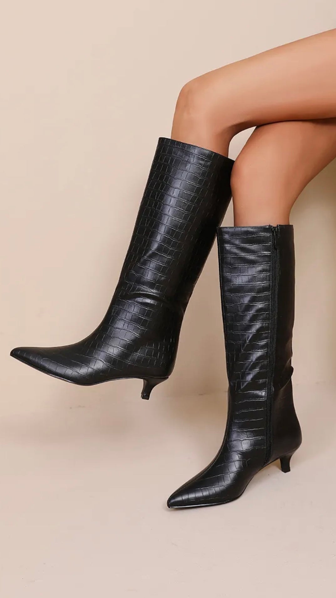 High Boots Kitten Heels Croco Black