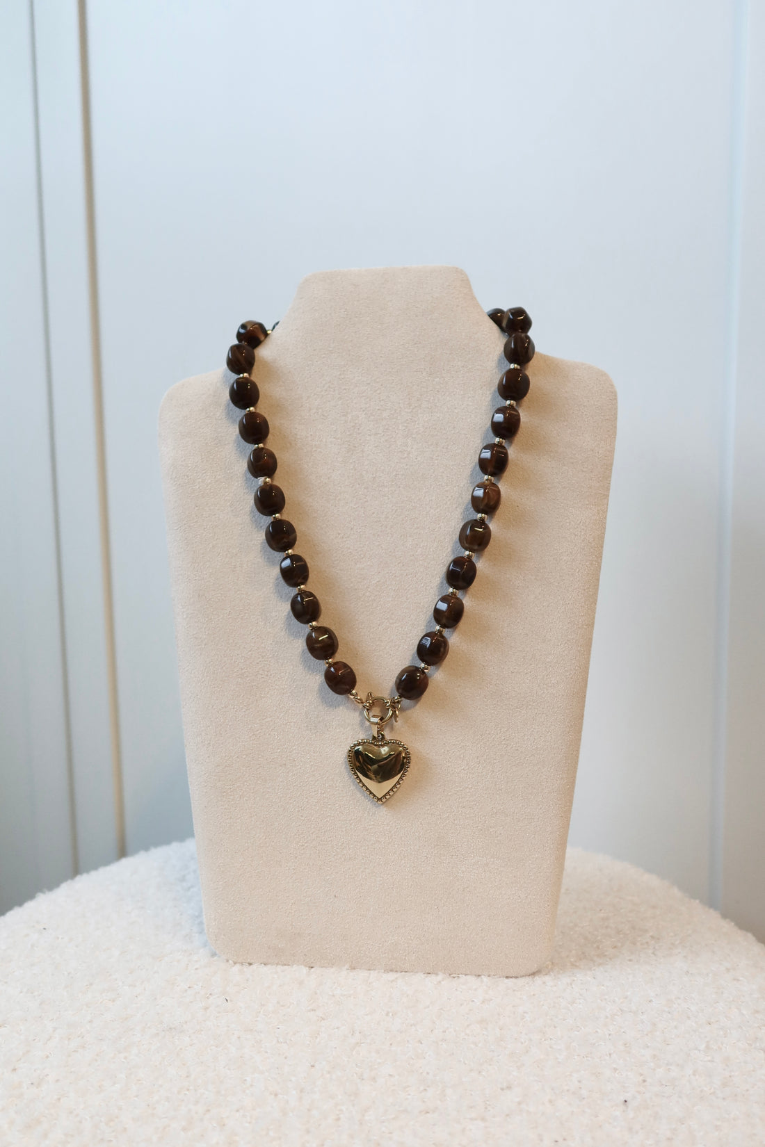 Beaded Heart Necklaces Brown