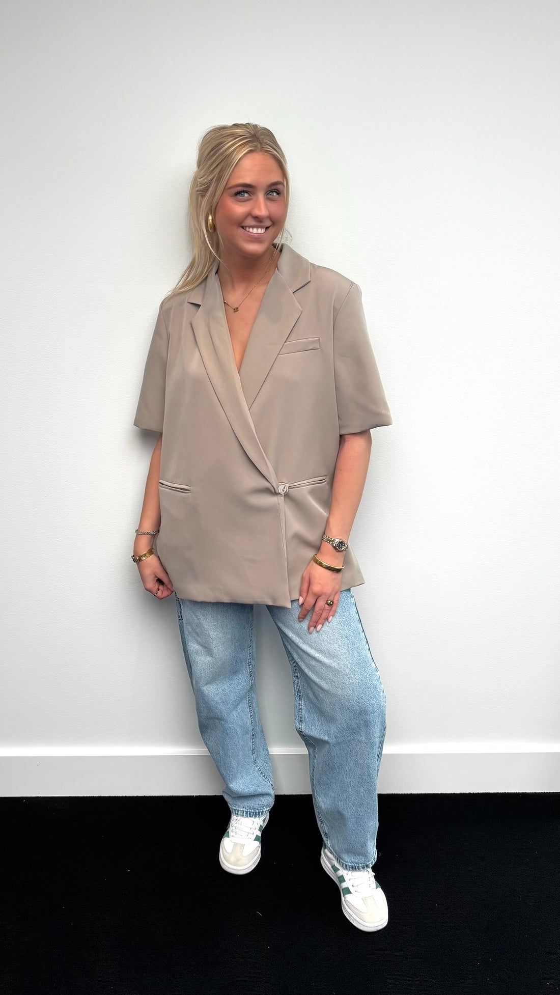 Oversized Short Sleeve Blazer Taupe