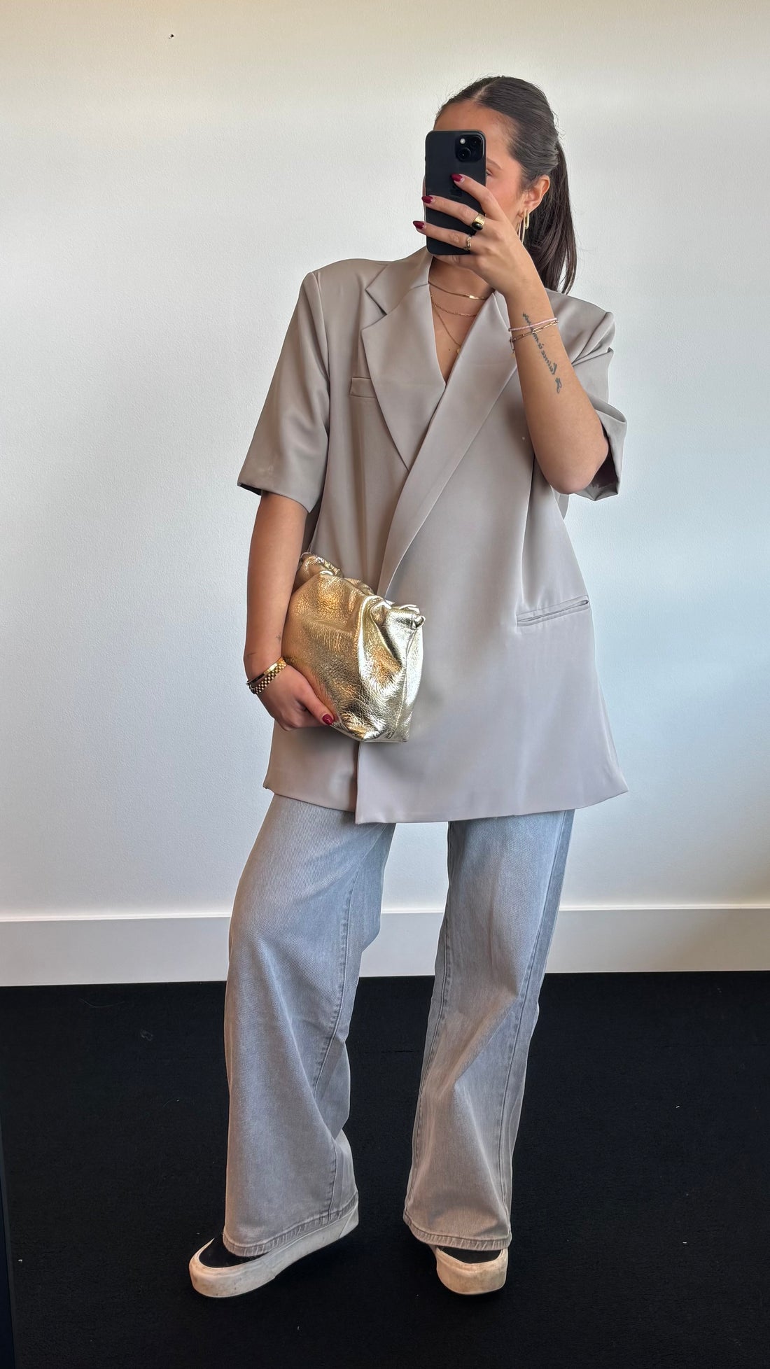 Oversized Short Sleeve Blazer Taupe