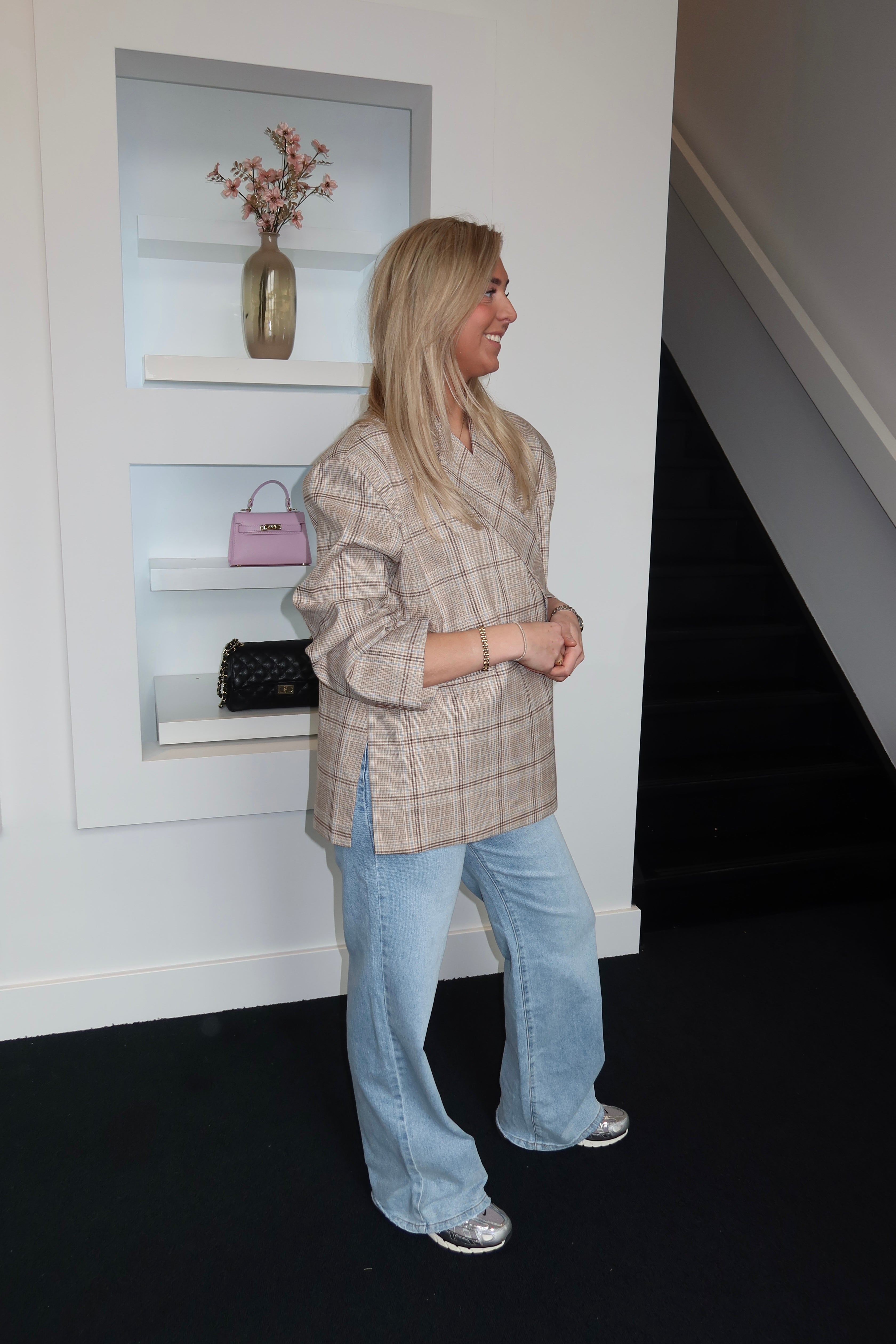 Lola Oversized Boxy Blazer Khaki Plaid