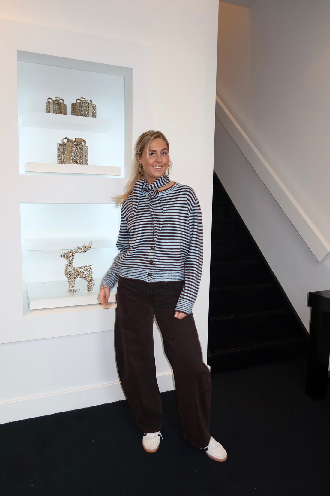 Coffee Blue Scarf Cardigan 7025