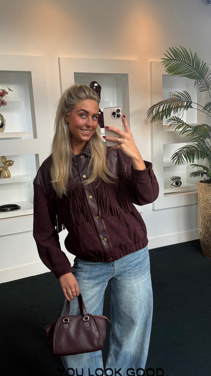 Fringe Suede Leather Jacket Bordeaux 30311