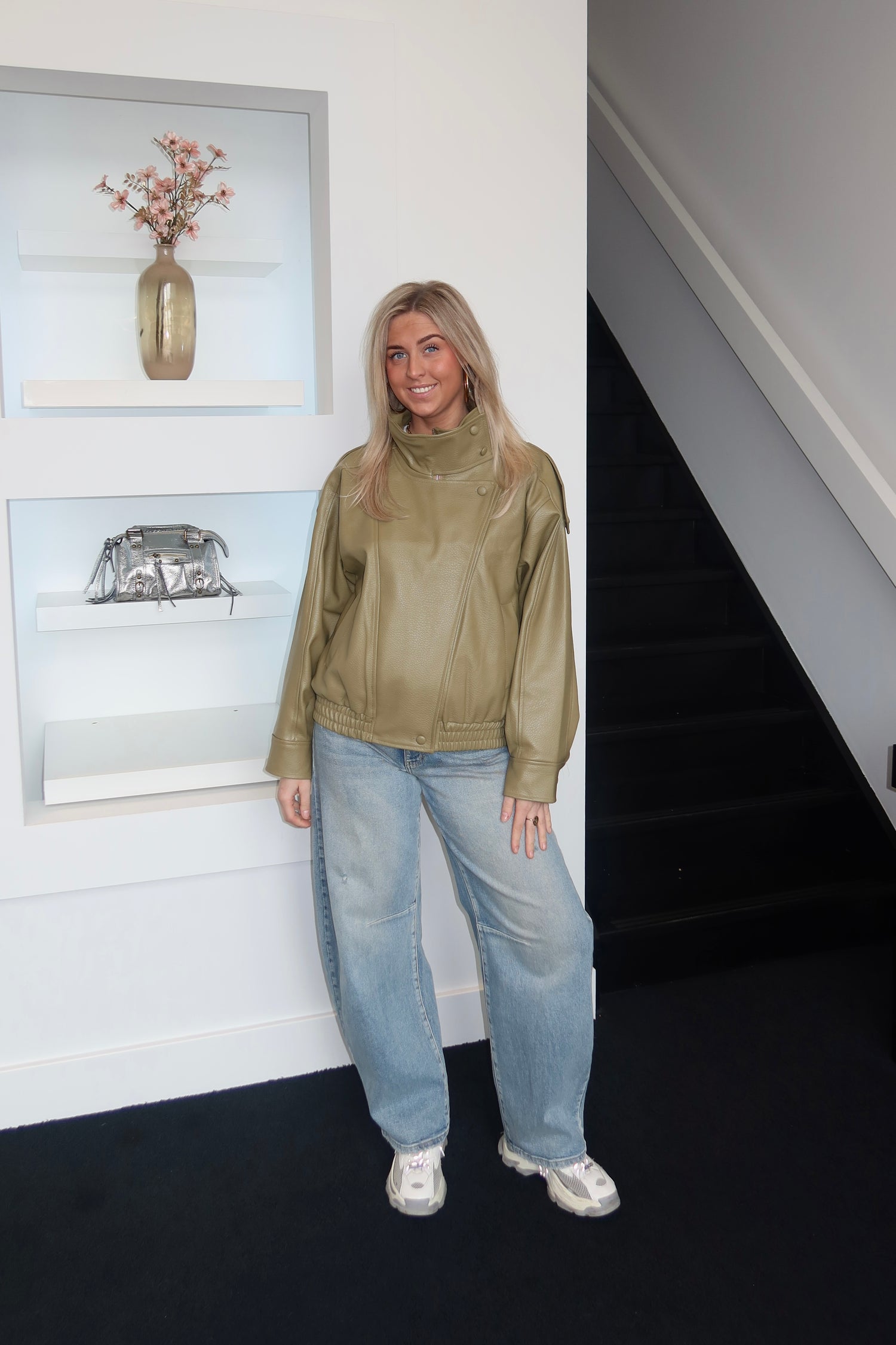 Riley Faux Leather Jacket Olive 11