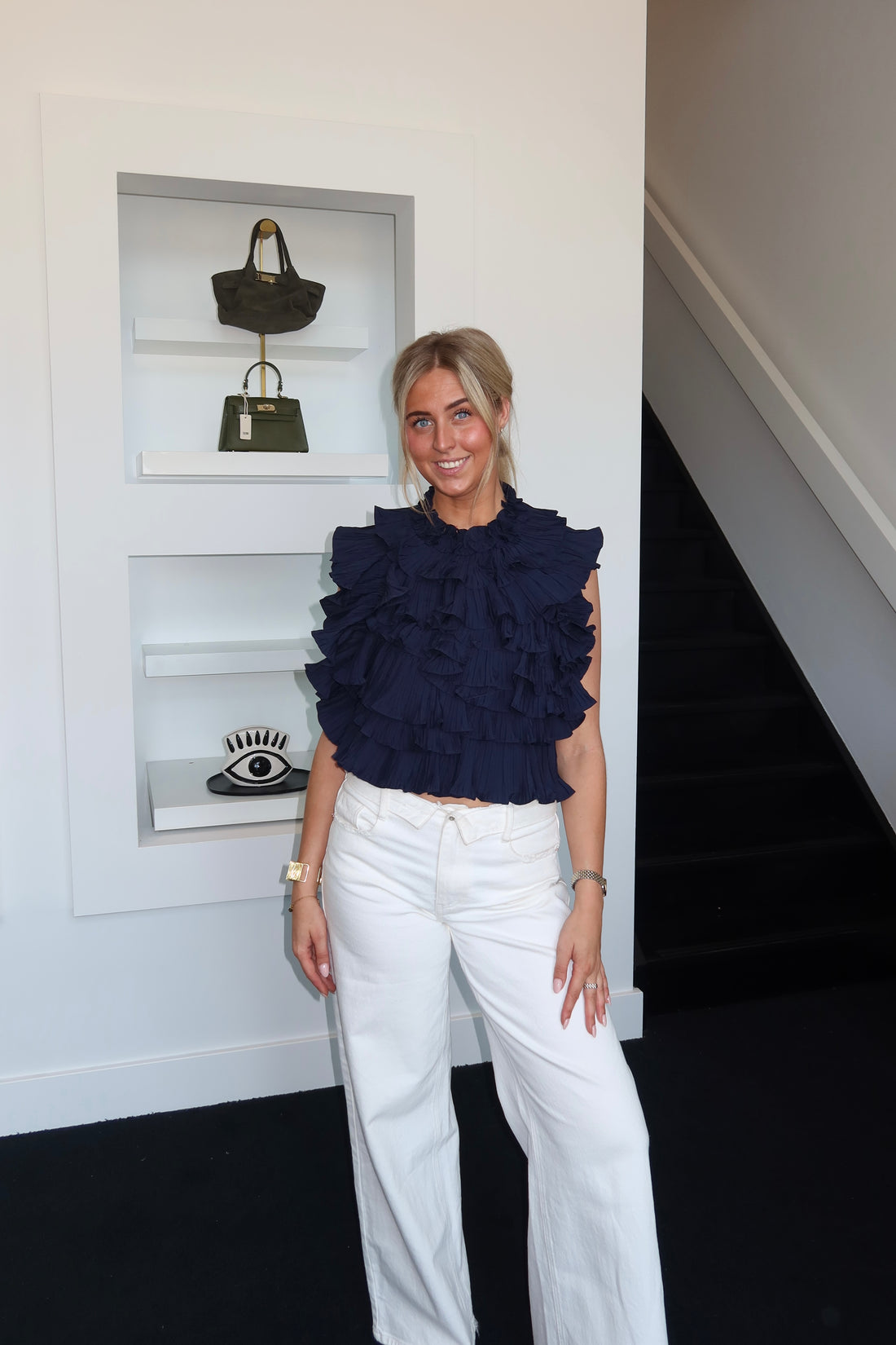 Backless Ruffle Top Navy