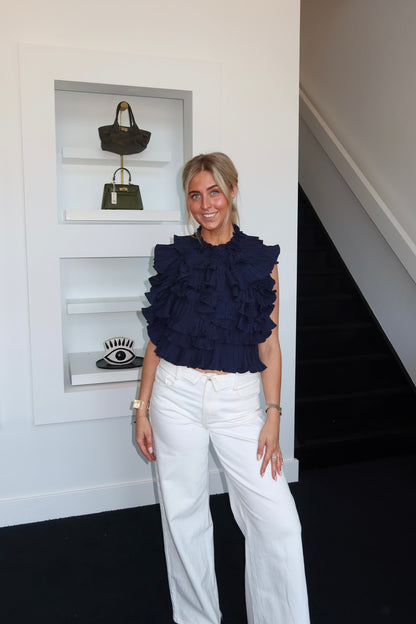 Backless Ruffle Top Navy
