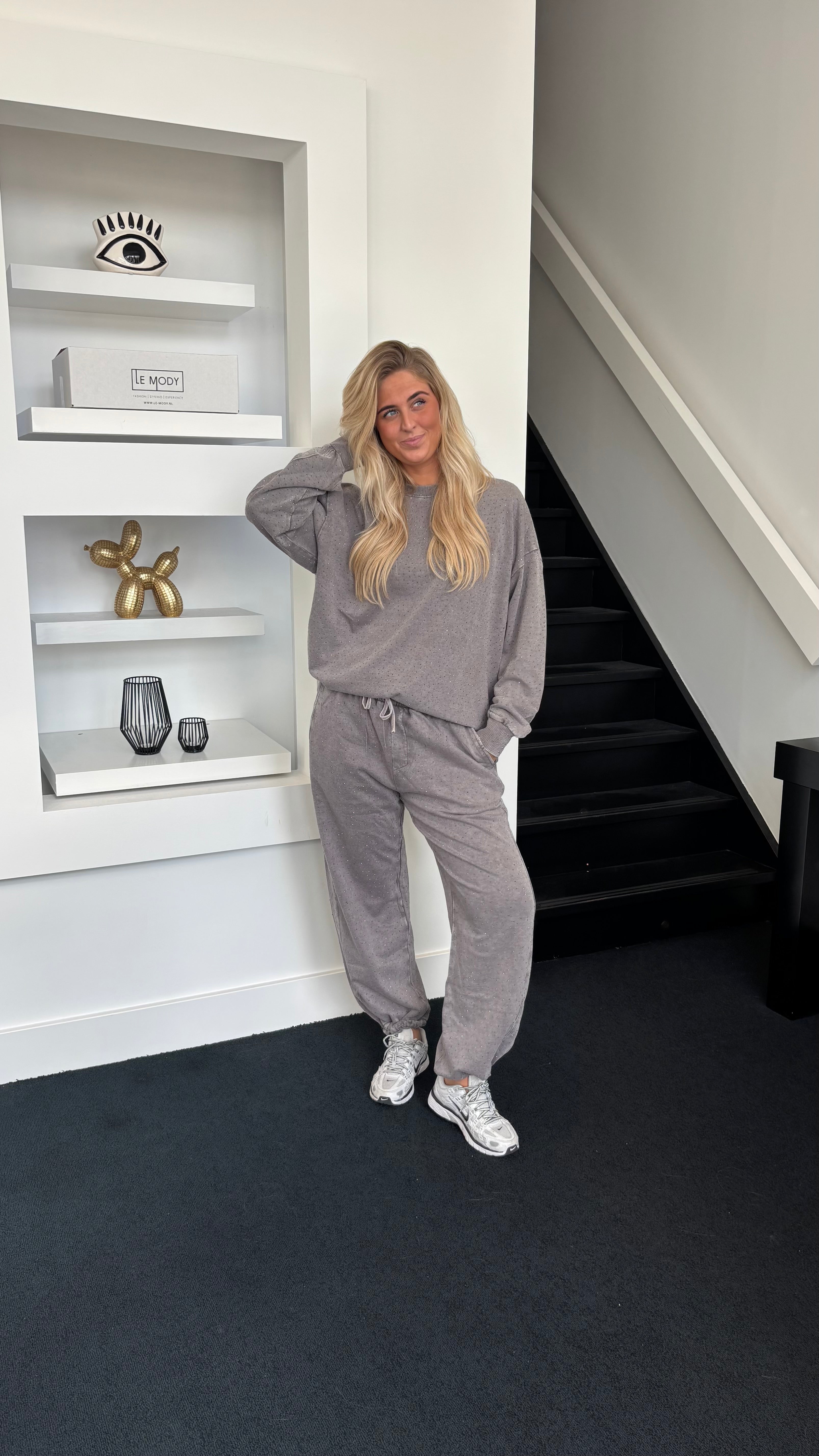Rhinestone Jogger Set Grey