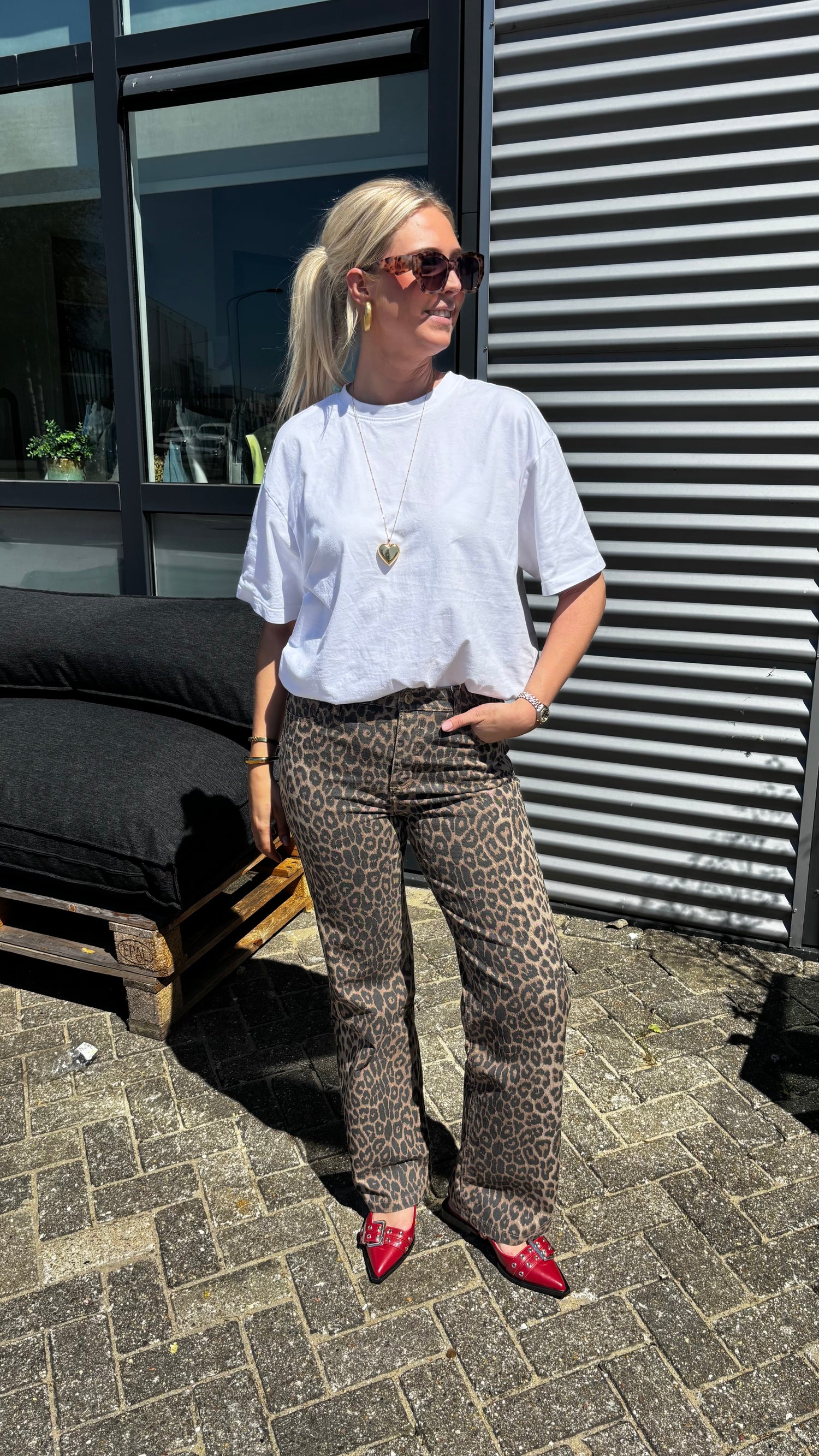 Leopard Full Length Wide Leg Jeans 543