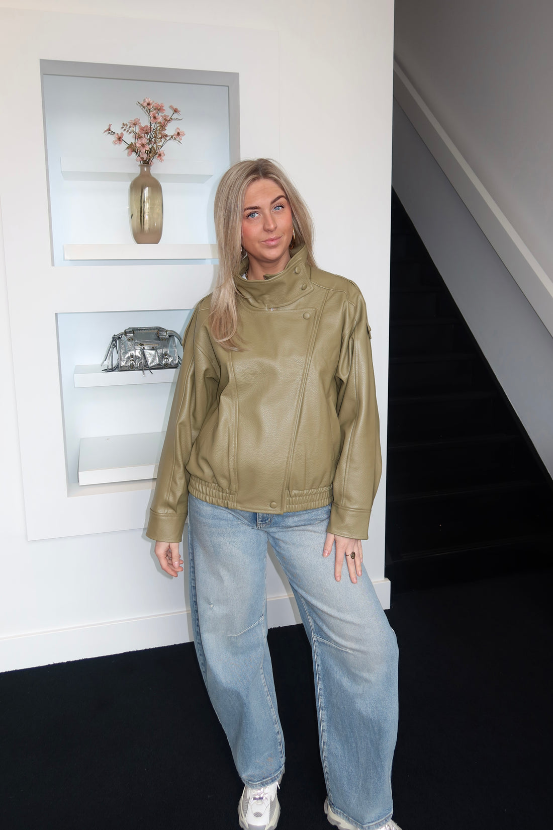 Riley Faux Leather Jacket Olive 11