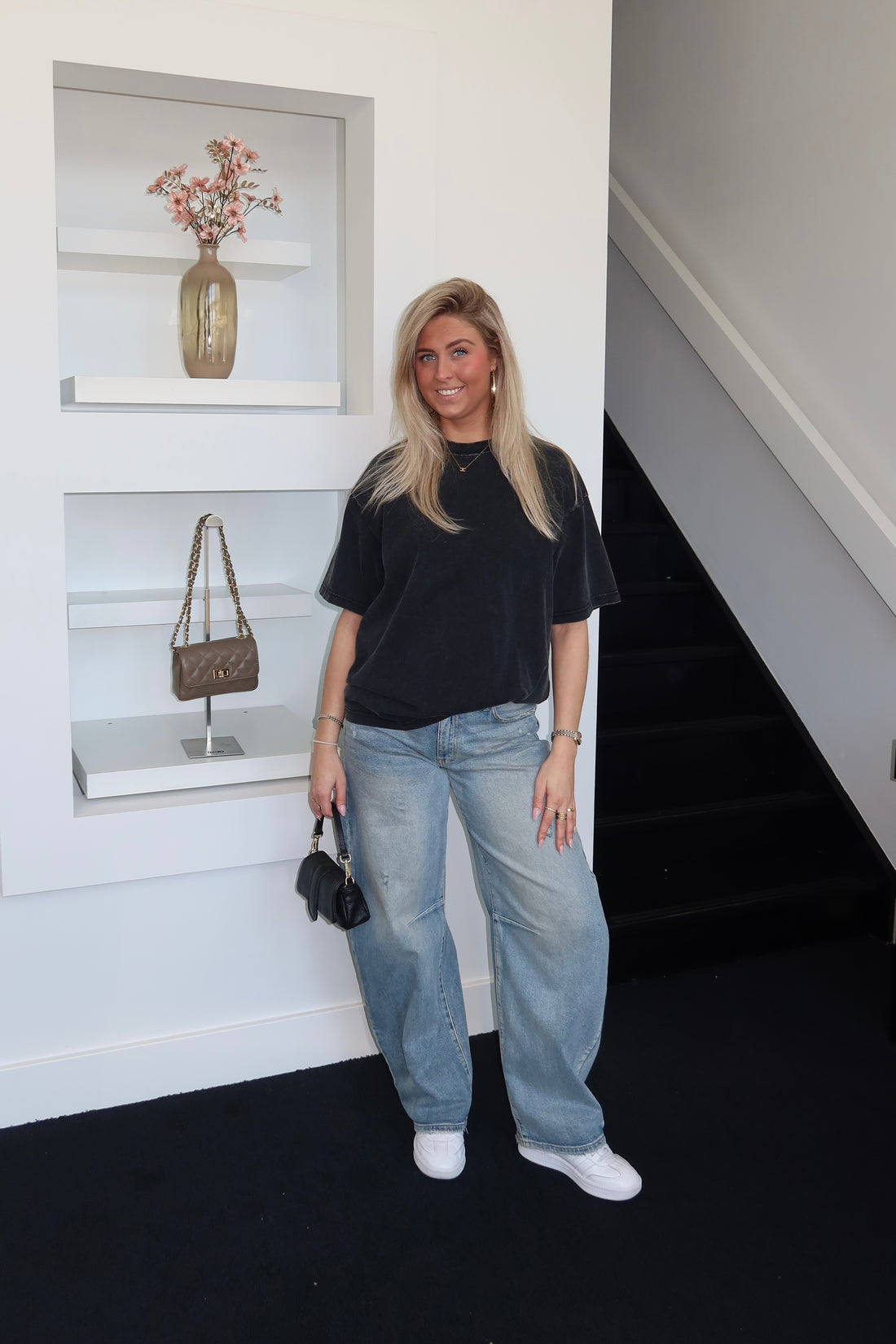 Oversized Basic T-Shirt Washed Dark Grey 8808