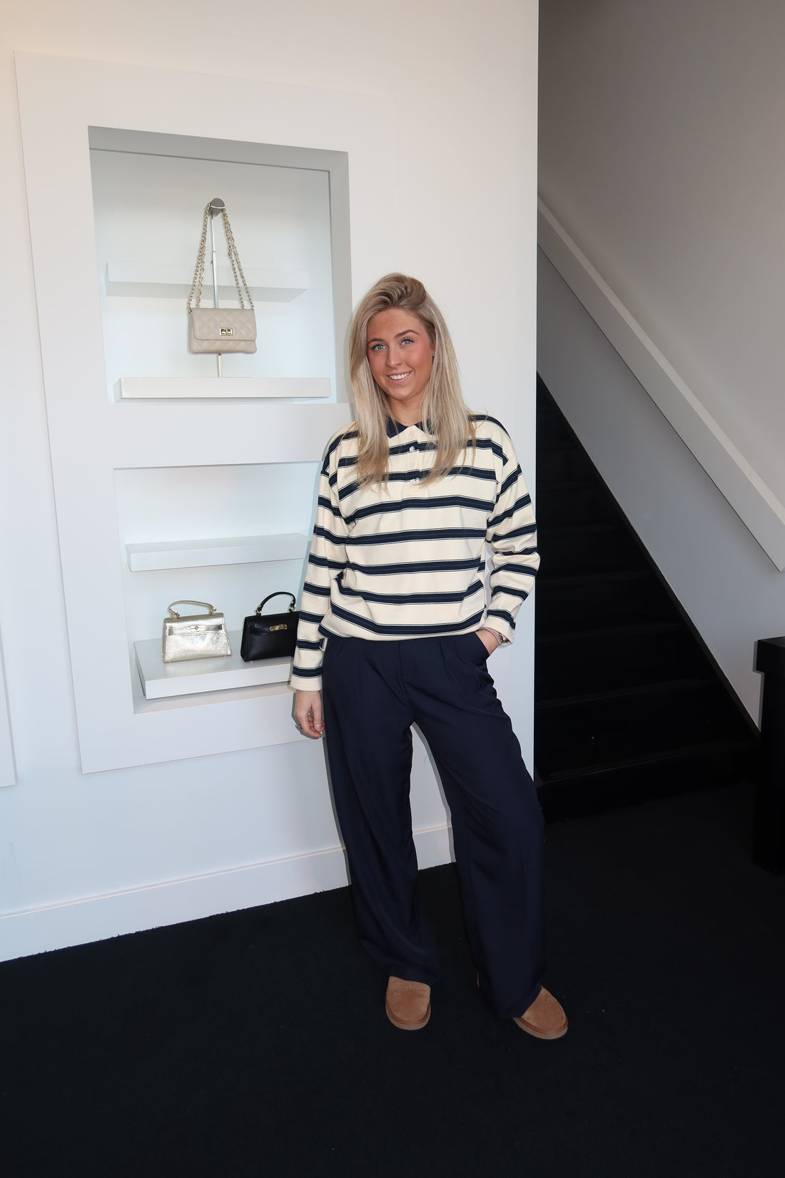 Oversized Striped Polo Navy 12912