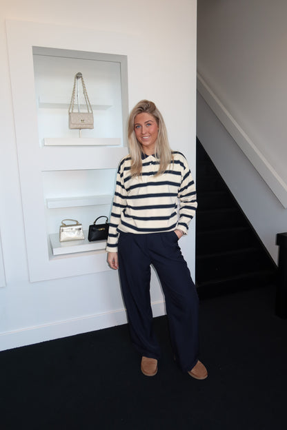 Oversized Striped Polo Navy 12912