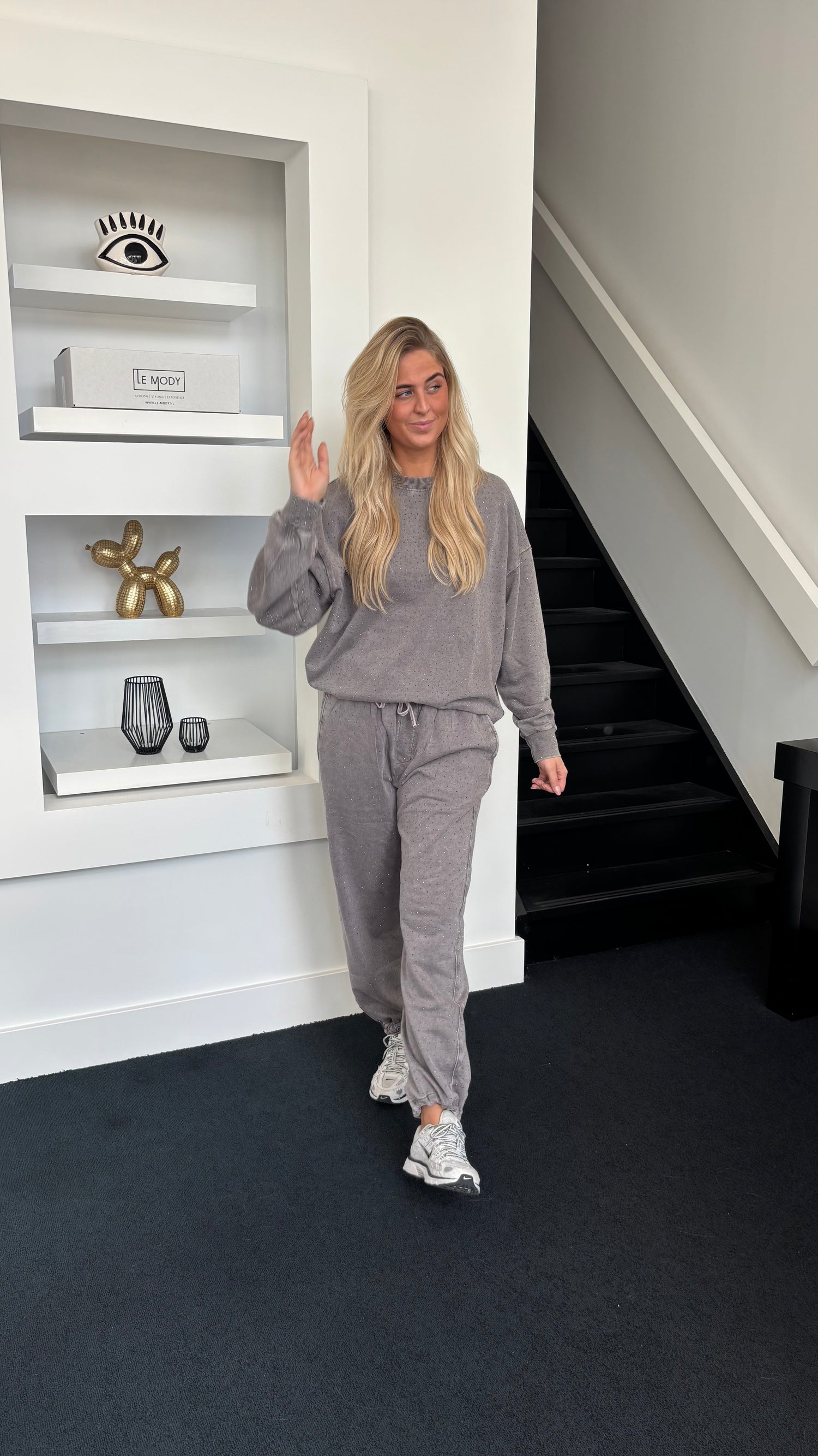 Rhinestone Jogger Set Grey