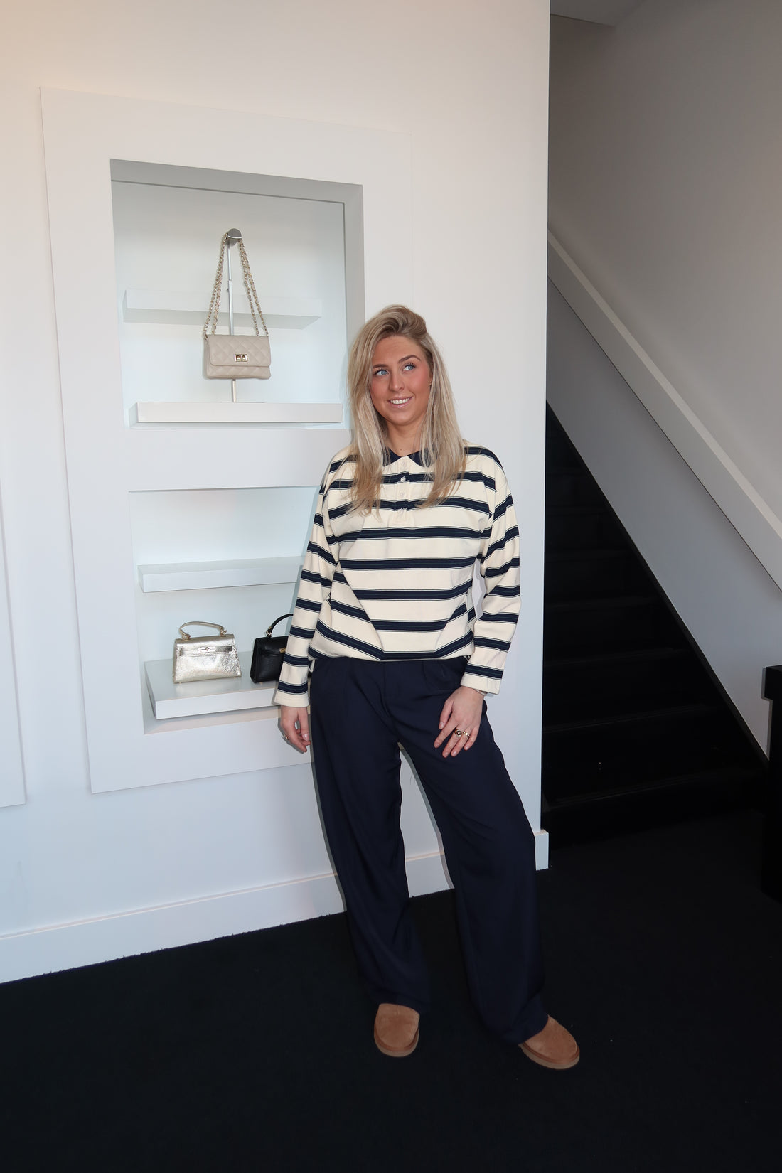 Oversized Striped Polo Navy 12912