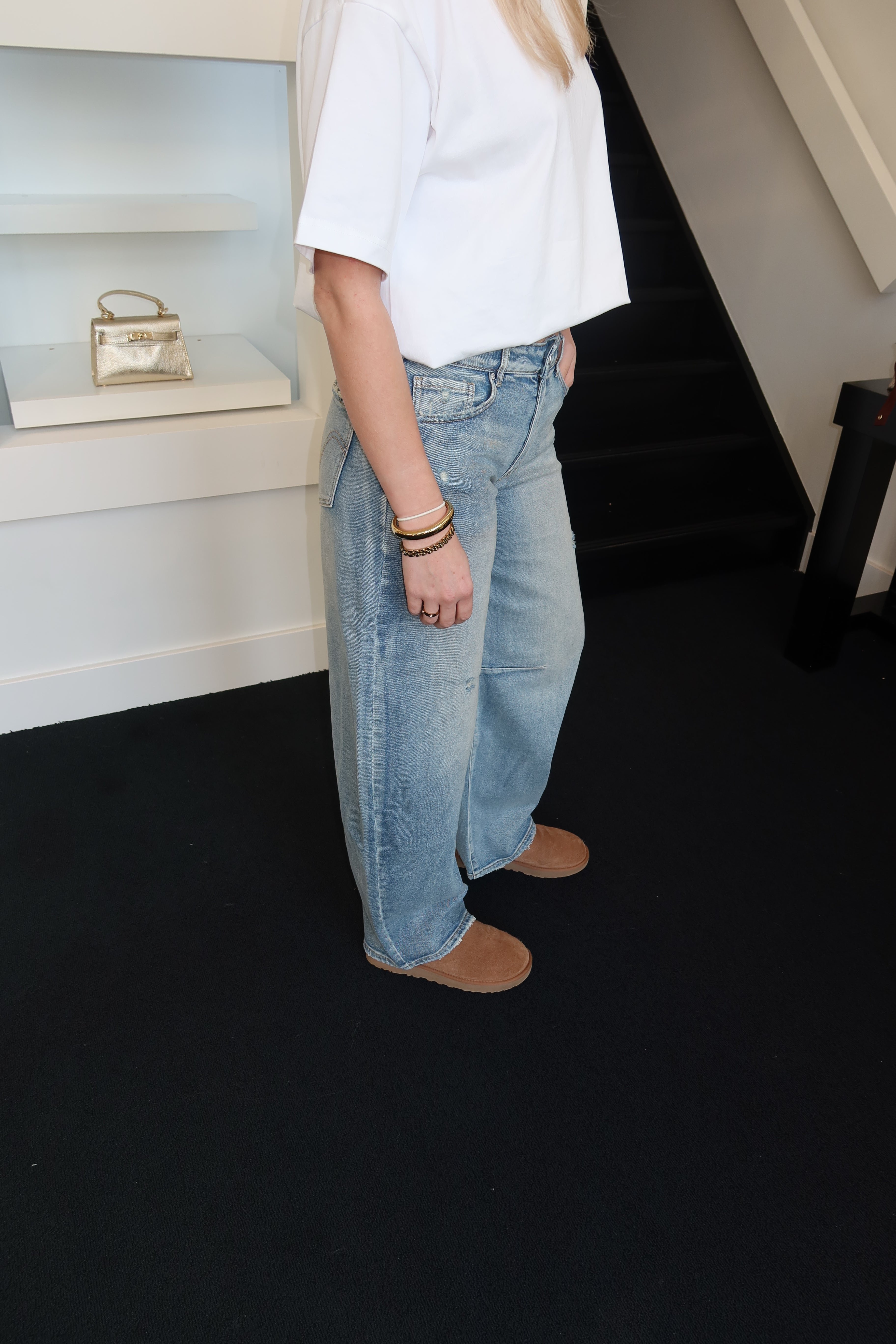 QH Barrel Mid Waist Jeans Washed Denim 3932