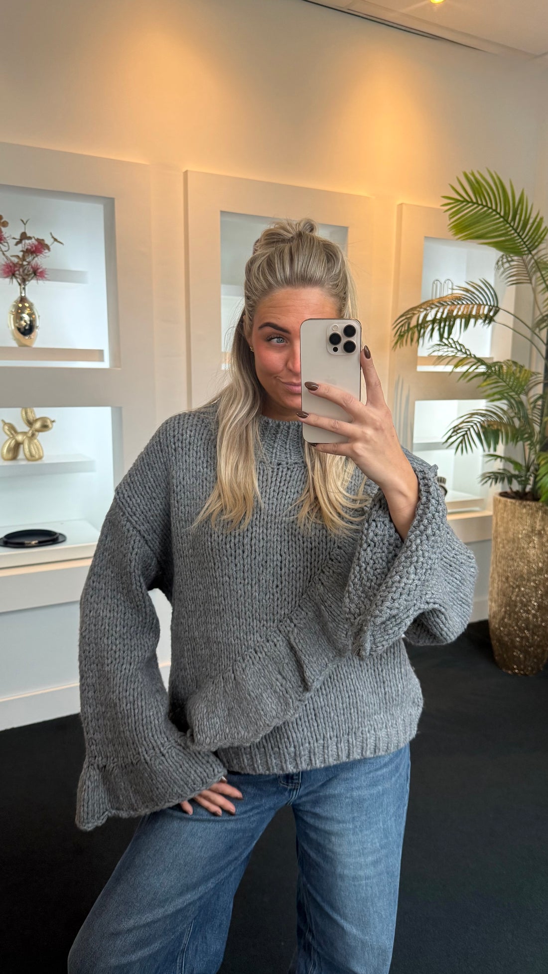 Ruffle Sweater Grey 9807