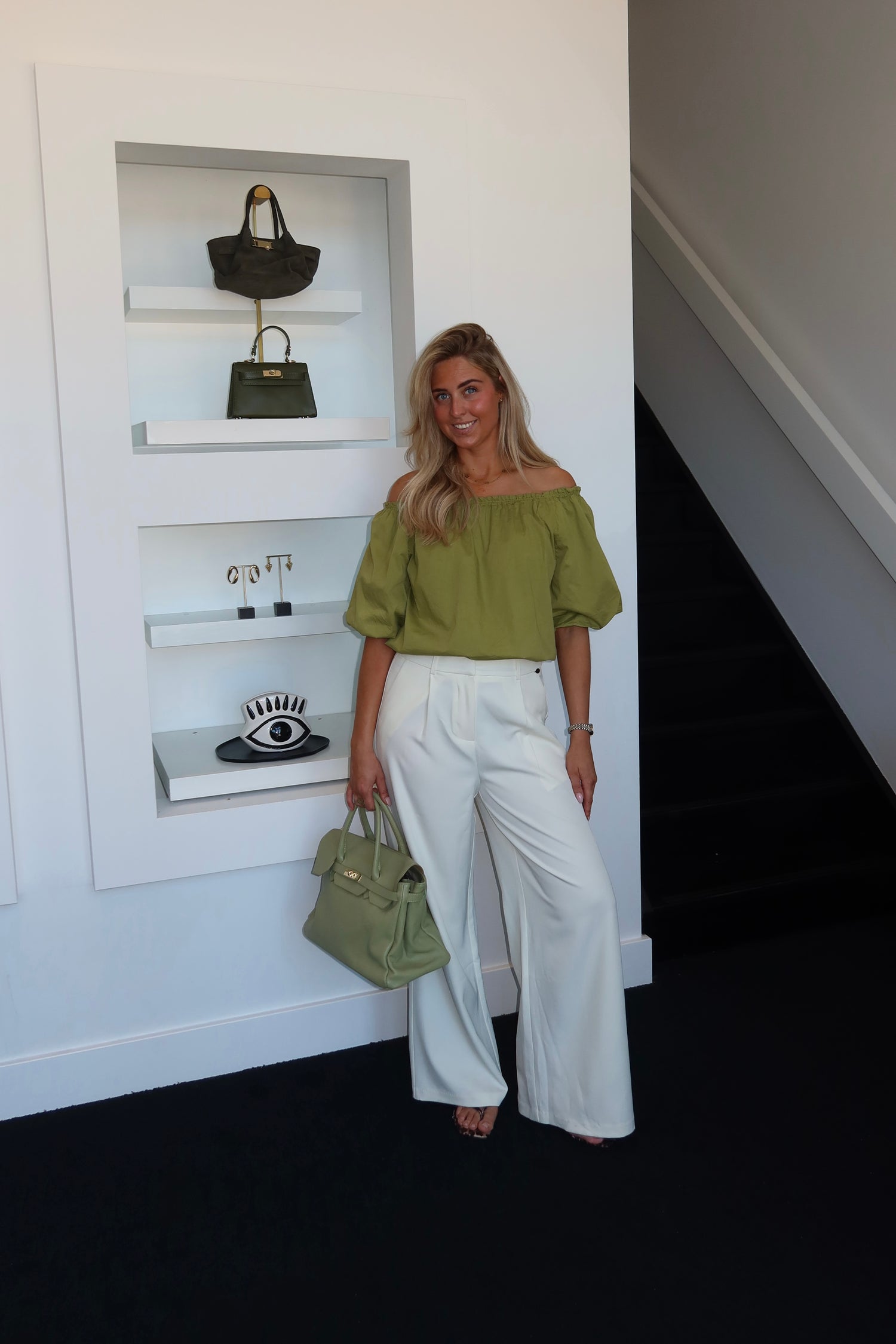 Off Shoulder Top Green