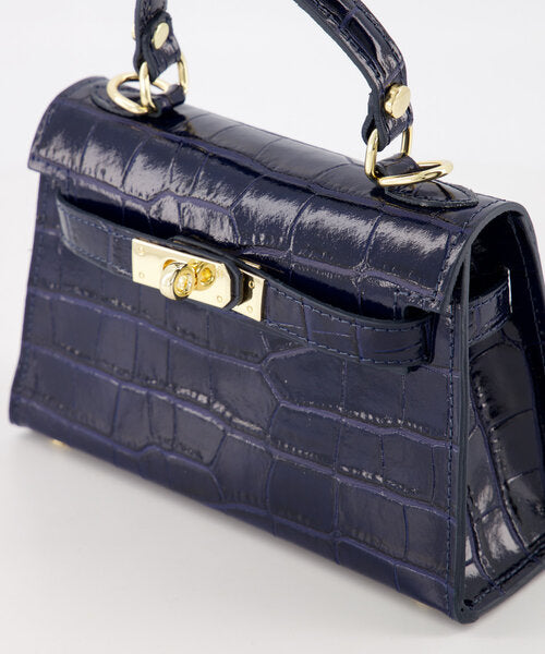 Kella Leather Bag Croco Navy