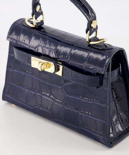 Kella Leather Bag Croco Navy