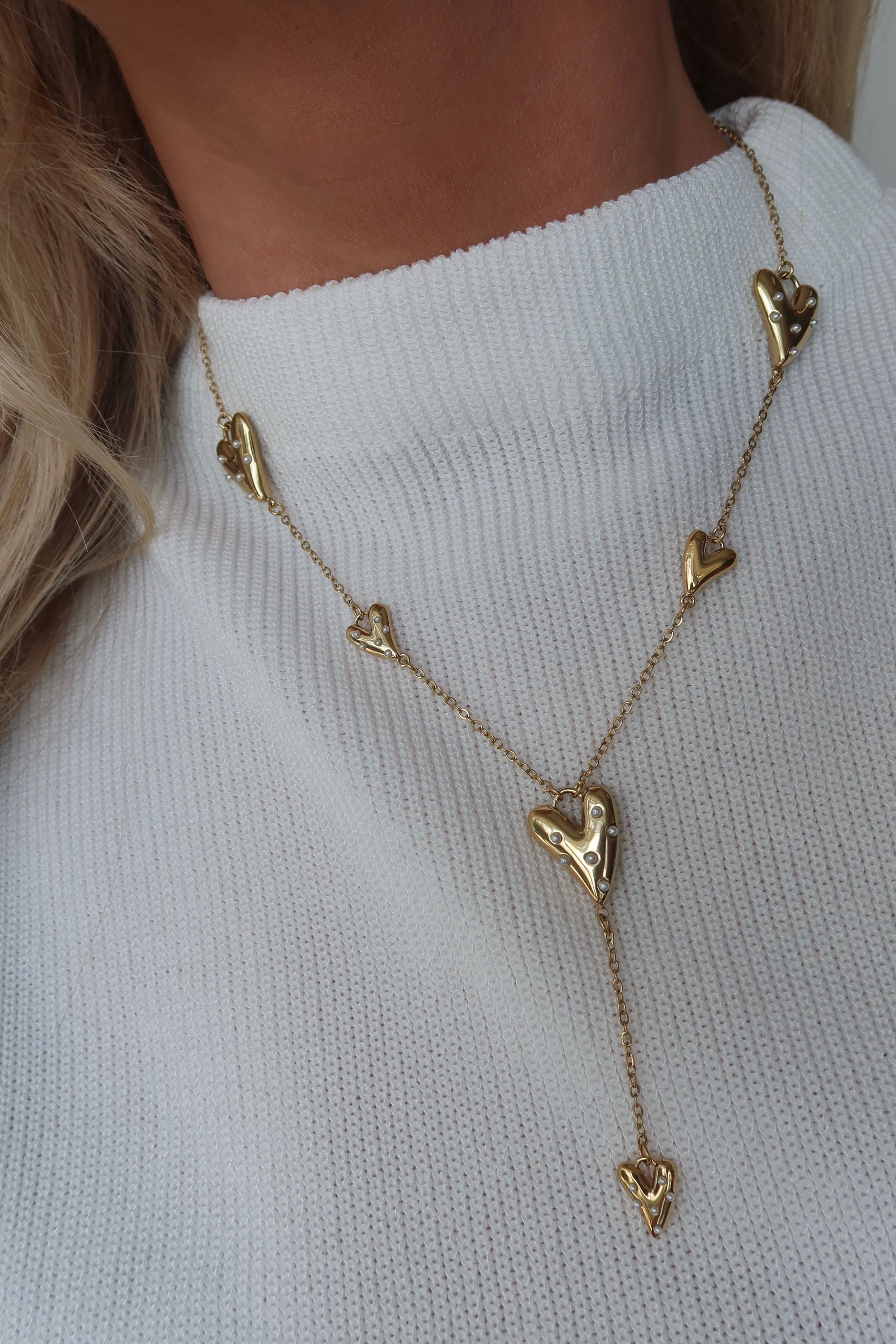 Pearl Heart Necklace Gold