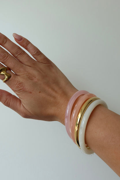 Pink &amp; White Bangle Set Gold