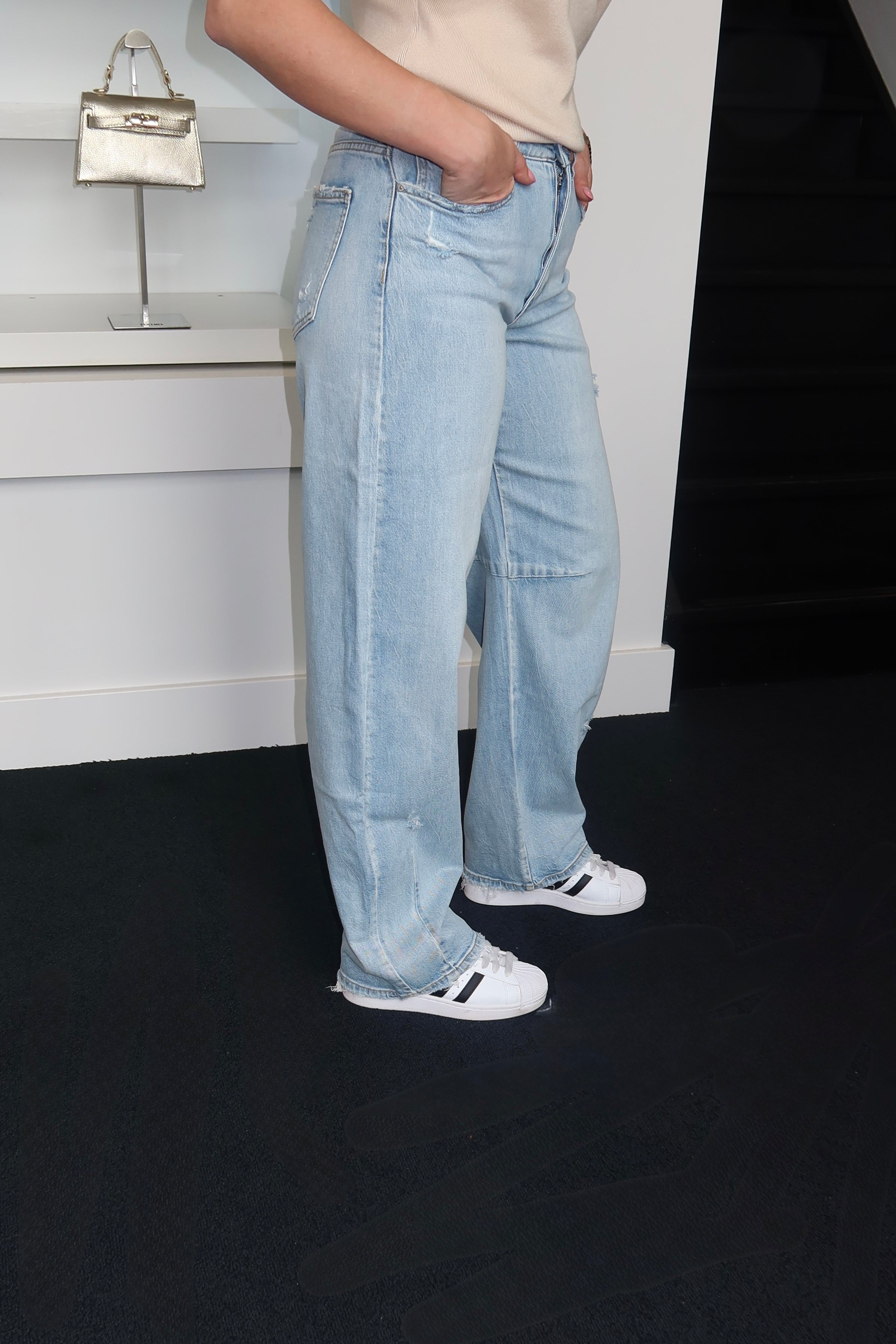 QH High Waist Barrel Fit Jeans Light Denim 3837-1