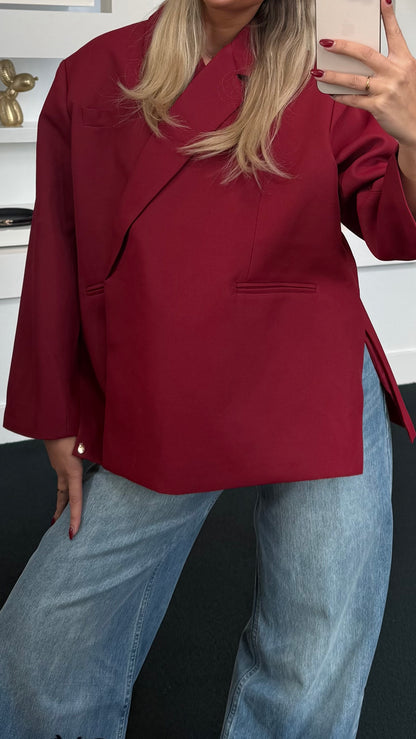 Lola Oversized Boxy Blazer Cherry Red