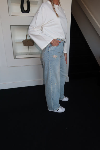 QH Foldover Ripped Jeans Light Denim 3931-1