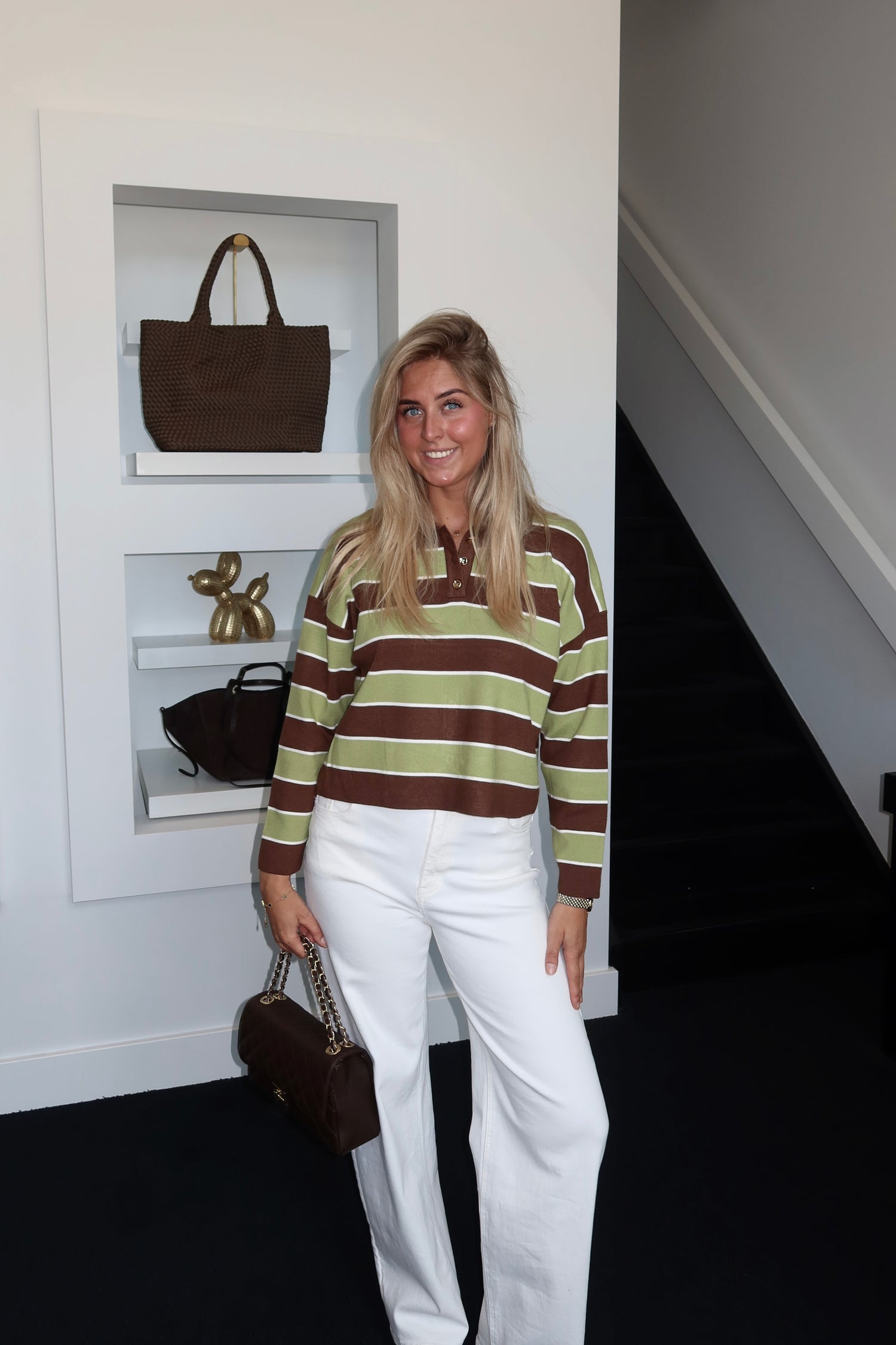 Perfect Striped Polo Green Brown 89407