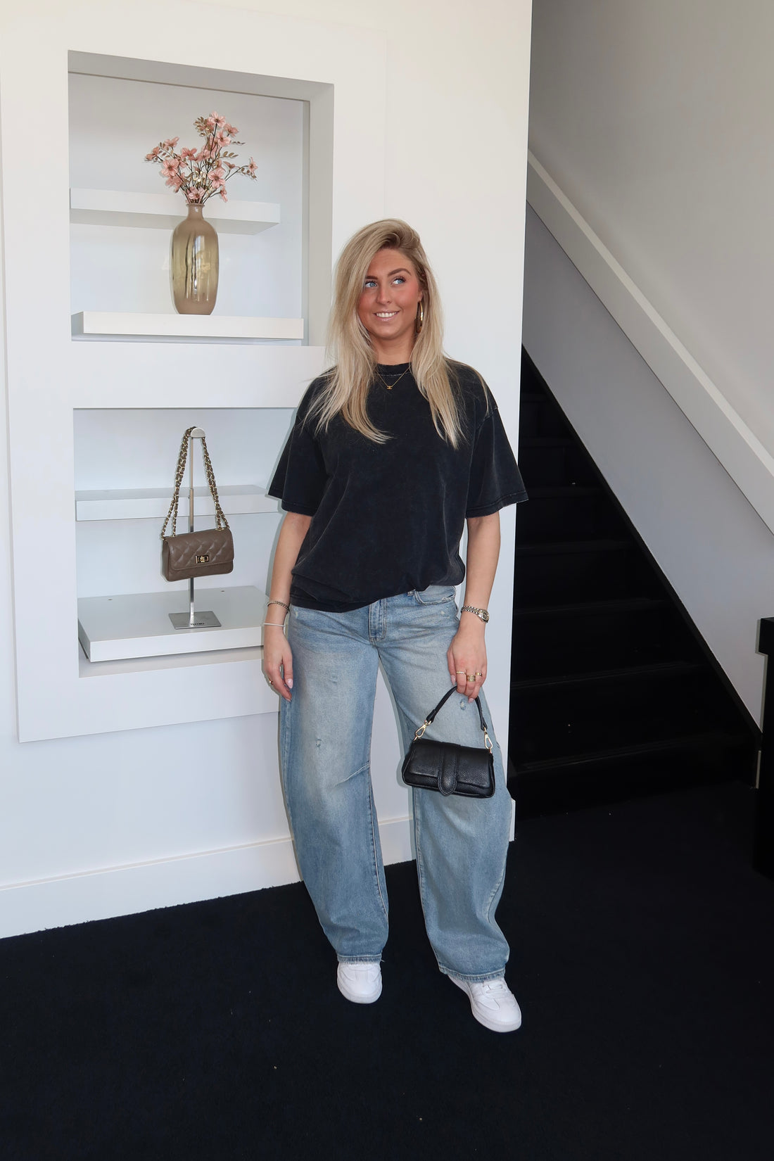 Oversized Basic T-Shirt Washed Dark Grey 8808