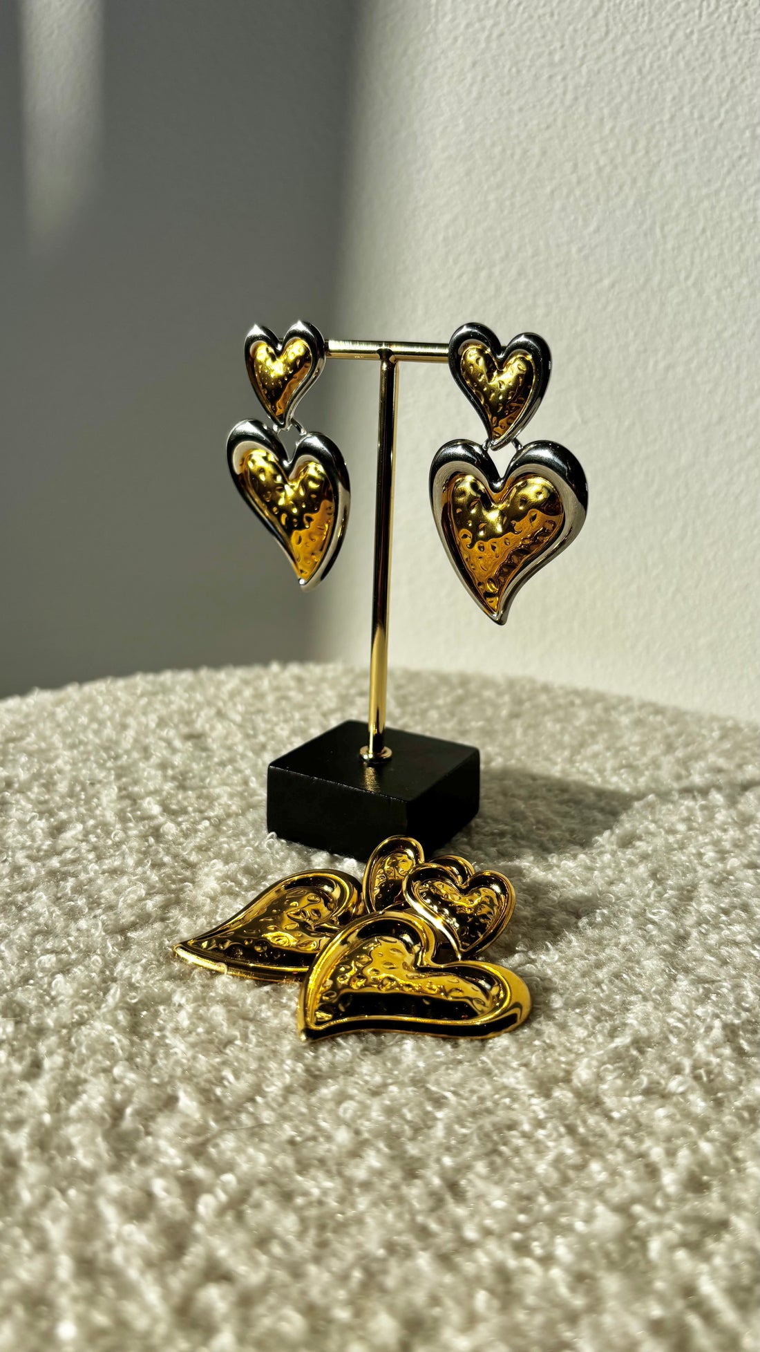 Printed Double Heart Earrings Silver/Gold