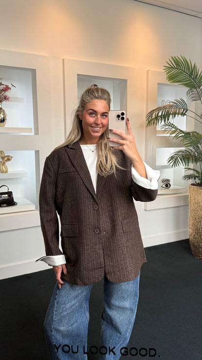 Ultra Oversized Striped Blazer Brown 11765